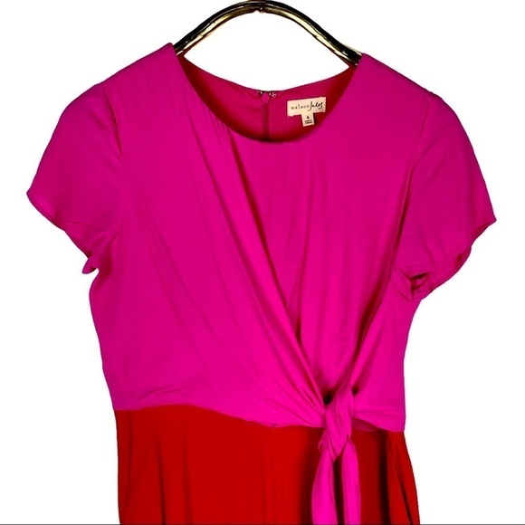 MAISON JULES COLORBLOCK PINK RED SHORT SLEEVE DRAPED TIE JUMPSUIT - Picture 7 of 16